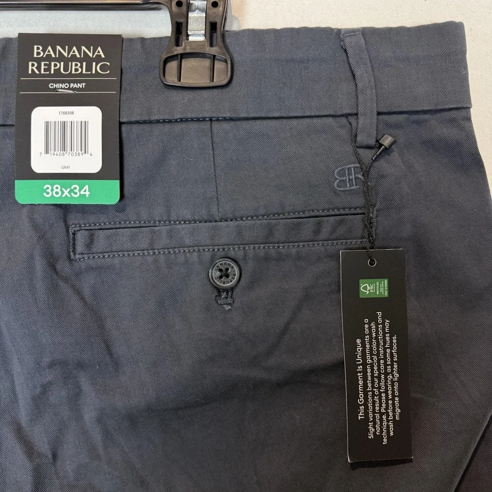 Banana Republic Pants Mens 38x34 Gray Slim Fit‎ Chino Tapered Stretch Casual NWT